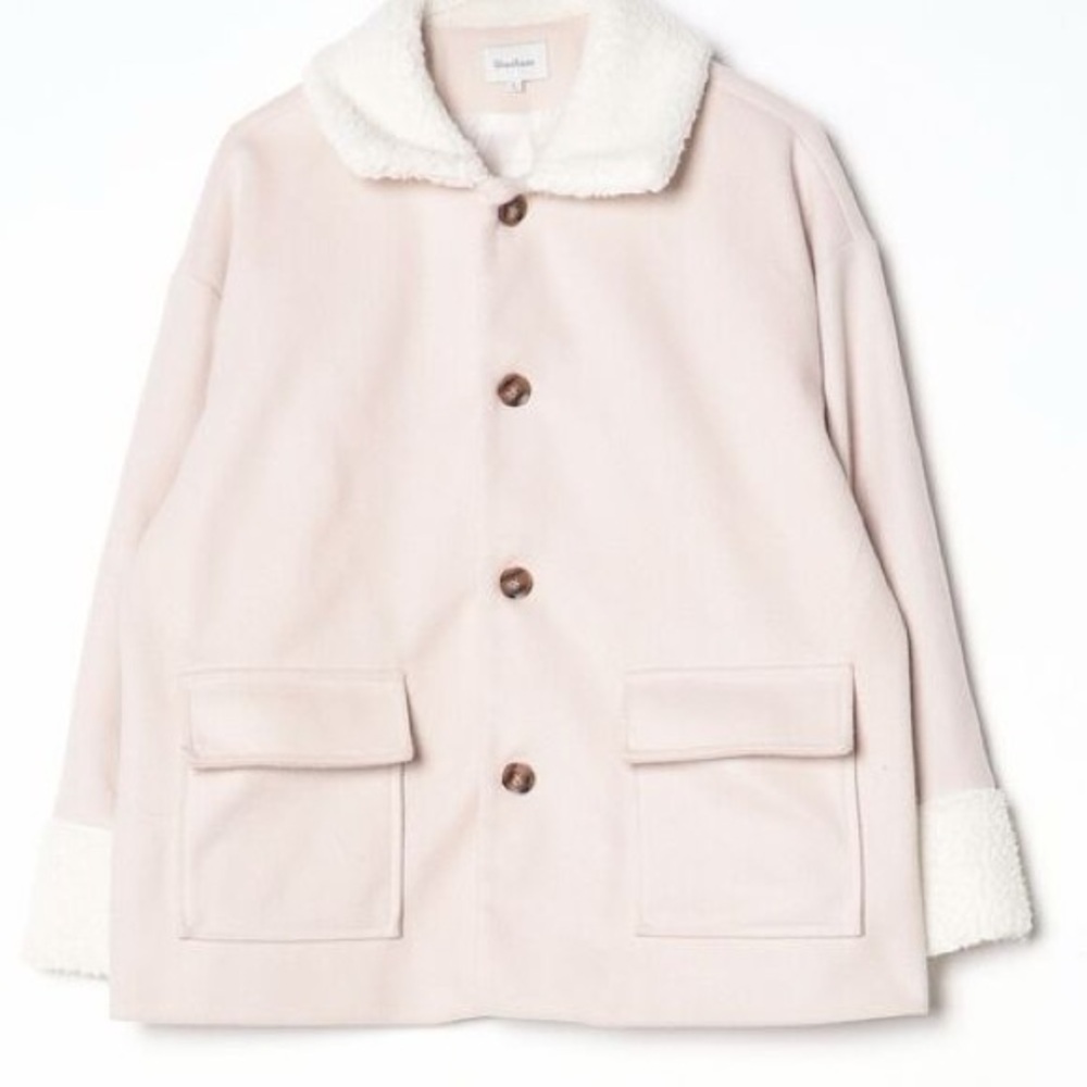 Beige Sherpa Trim Lightweight Korean Cozy Overshirt Jacket - Picture 6 of 12